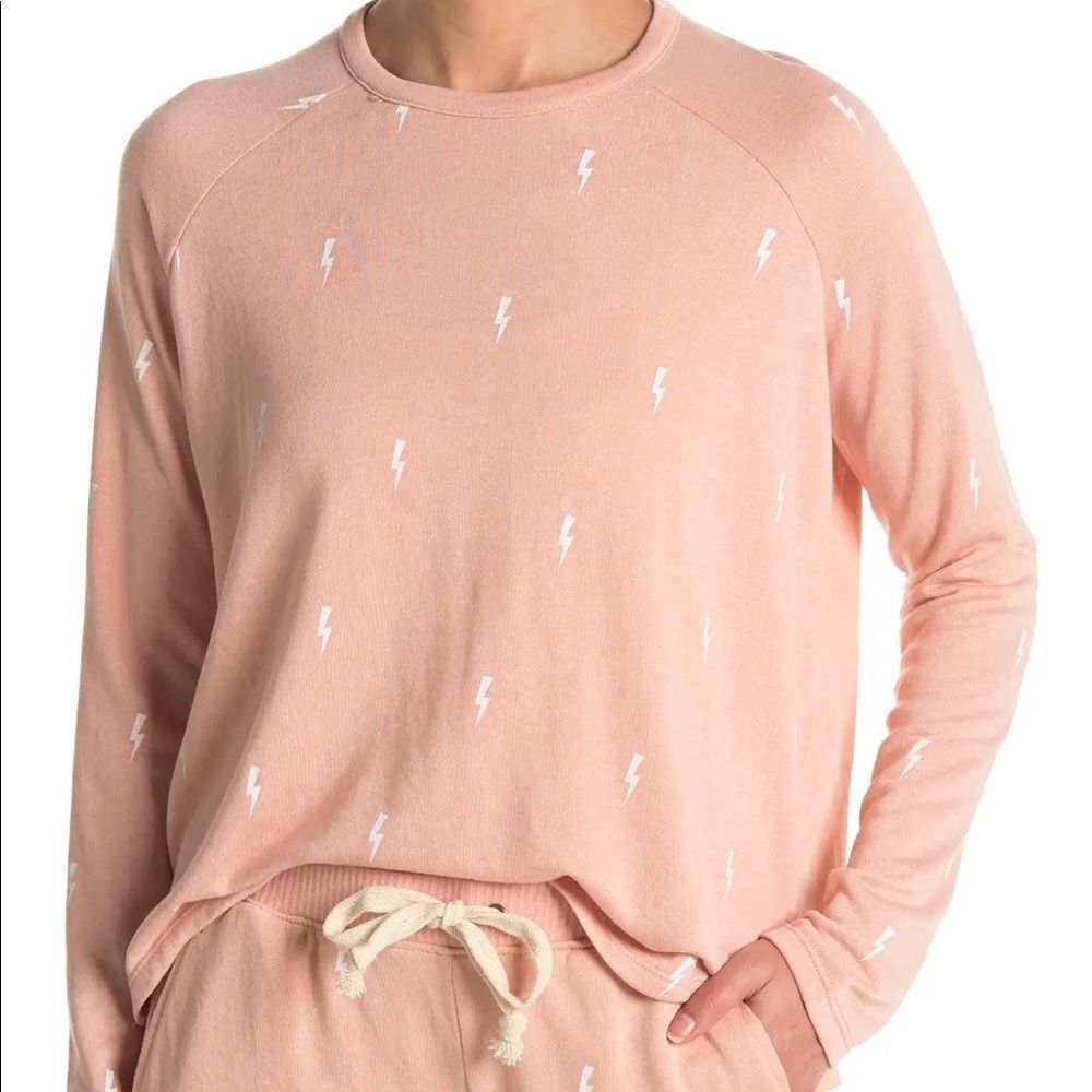 Theo Spence Pink Lightning Bolt Pullover Long Sleeve Lounge Comfy Cozy Top Small